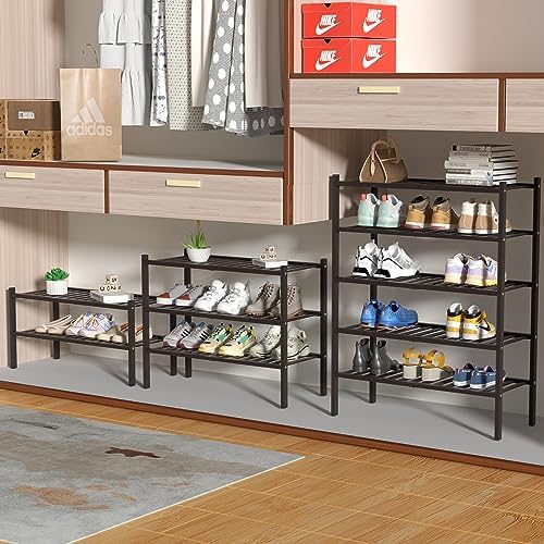 ROMGUAR CRAFT 5 Tier Bamboo Shoe Rack for Closet Free Standing Wood Shoe Shelf for Entryway Small Space Stackable 27"x11"x33" (Brown) - Image 4