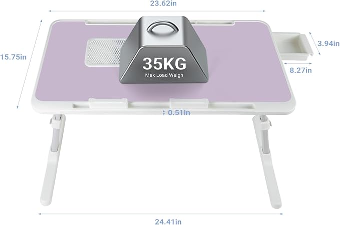 Adjustable Laptop Lap Desk with Cooling Fan USB Light for Adults 60x40cm,Purple - Image 2