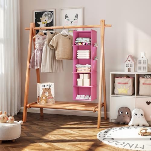 YOUDENOVA Hanging Closet Organizer and Storage, 5-Shelf, Light Pink | Locker/RV/Camper Organizer, 2 Side Pockets, Hanging Shelves for Small Closet, Dorm Room Essentials for Guys, Non-woven Fabric - Image 4