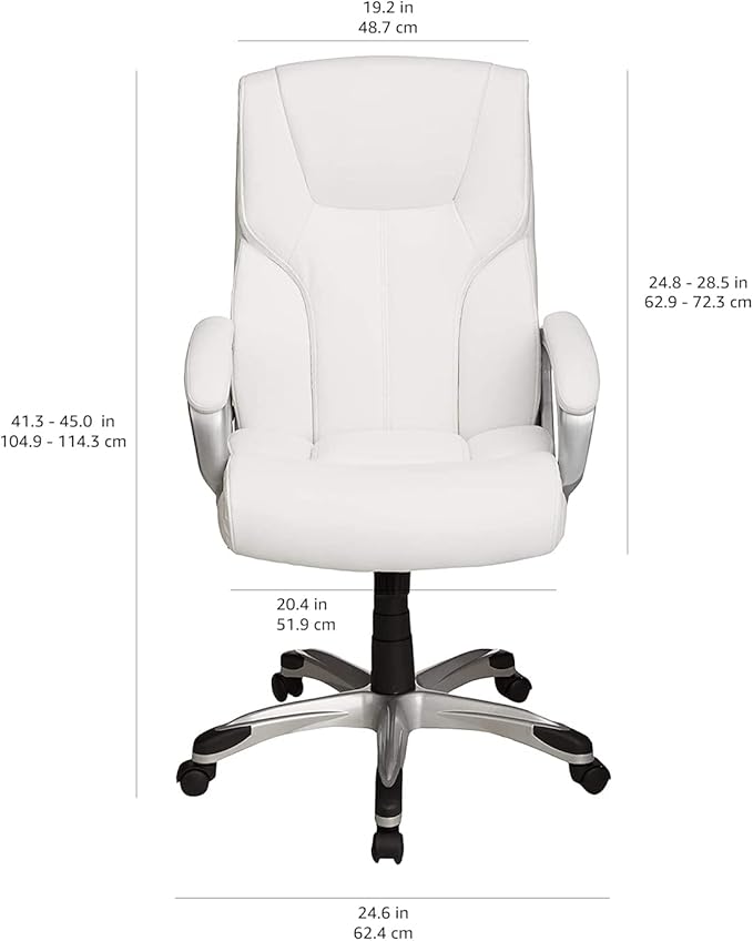 Amazon Basics Executive High Back Office Desk Chair, Adjustable Height, Tilt, Swivel, 275lb Capacity, Bonded Leather, White/Pewter - Image 3