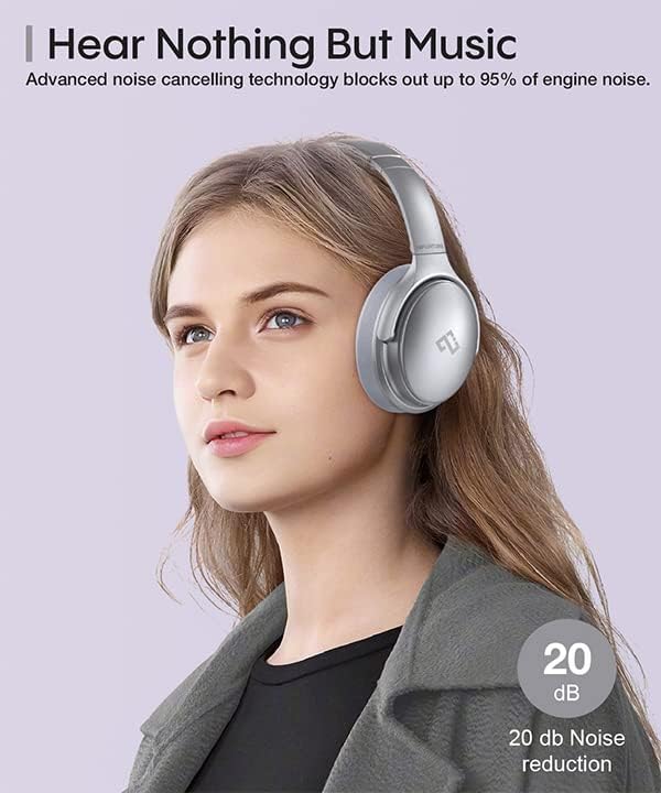 INFURTURE H1 Active Noise Cancelling Bluetooth Headphone Over Ear Deep Bass | Comfortable, Hi-Fi Stereo, 90H Playtime, Low Latency, Foldable Lightweight for Travel, Office, Sport Running - White - Image 2