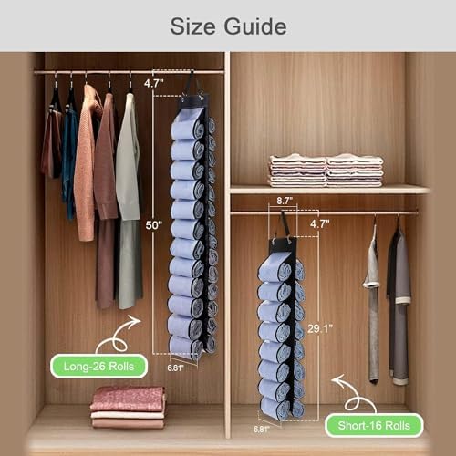 DHSFKBE Legging Organizer Storage, T-Shirt Organizer, Foldable Hanging Closet Organizer, Hanging Clothes Organizer with 16 Roll Compartments for Yoga Clothes, Shirt (Black) - Image 6