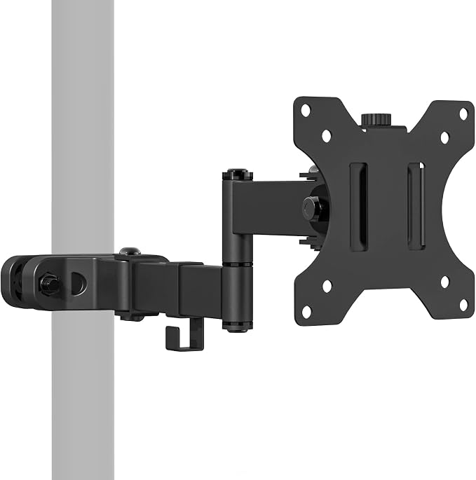WALI Single Monitor Arm Mount for 17 to 32" Monitors, Full Motion Steel Monitor Pole Mount Bracket with Removable VESA Plate 75mm and 100mm, Vesa Mount for Outdoor, Gazebo, RVs (011ARM), Black by WALI
