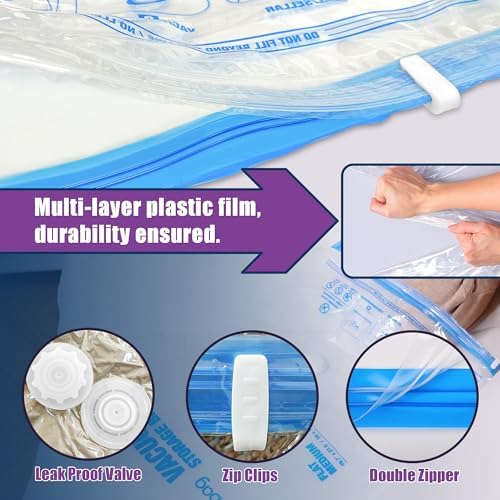 XXL Jumbo Vacuum Seal Storage Bags Extra Large for Clothing Bedding | 47''X35'', Airtight Triple Seal, Save 80% Space, Hand Pump, Work with Vacuum, Double Zip, Reusable, Easy to Use, 6 pack - Image 6