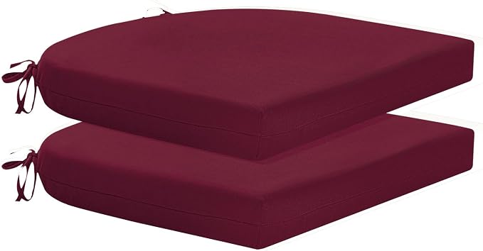 HARBOREST Outdoor Chair Cushions Set of 2, Water Resistant Patio Chair Cushions with Ties, Outdoor Seat Cushions for Patio Furniture, 17"x16"x2", Burgundy by HARBOREST