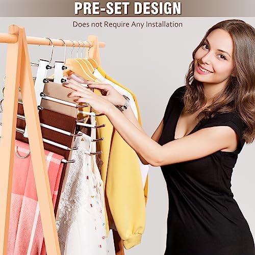 HUITEM Space Saving 6 Tier Pant Hangers, Anti-Slip, Lightweight, Stainless Steel, 2 Pack, White - Image 4
