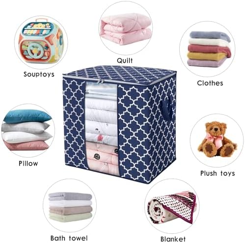 Storage Bags 6 Pack 100L Clothes Organization and Storage Containers | Large Blanket for Comforters,Bedding, Foldable Organizer with Reinforced Handle, Clear Window, Sturdy Zippers, Blue - Image 5