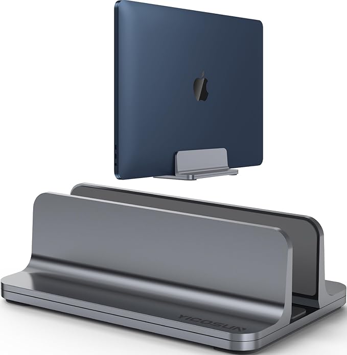 YICOSUN Aluminum Vertical Laptop Stand for Desk - Adjustable Width Dock for MacBook, Surface, Samsung, HP, Dell up to 17.3 inches - Space-Saving & Protective Design - Gray by DeliveringDesktopFashion