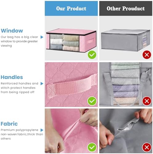 HomeHacks 10-Pack Clothes Organizer Storage Bags, 35L Storage Bins, Pink | Foldable Storage Box Container with Zippers, Clear Window, Reinforced Handles for Closet, Dorm, Pillows, Bedding, Sweater - Image 5