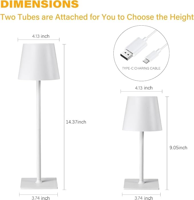 CHLORANTHUS 2 Pack Cordless Table Lamps, 3 Colors Stepless Dimming, 5000mAh Rechargeable Battery LED Desk Lamp for Bedroom/Couple Dinner/Desk/Cafe/Dining Room/Terrace - Image 4