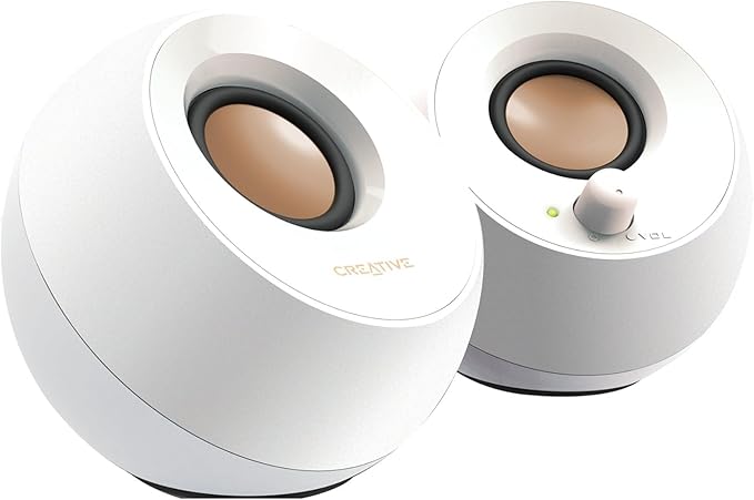 Creative Pebble, 2.0 USB Desktop Stereo Speakers for PC/Laptop, White | USB-Powered, 2.0 Speaker, Compact, Stereo, PC Speakers, Laptop Speakers, Minimal Design, Desktop Audio, White by CreativeLabs