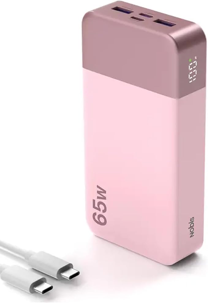 NOBIS 65W 20000mAh Portable Charger Power Bank Fast Charging | Battery Pack with 2 USB-C(In/Out) & 2 USB-A , Digital Display, Battery Bank Travel Essential for Laptop Pad Phone 17 by NobisPowerbank