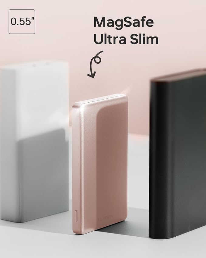 ULiXWH 10,000mAh for MagSafe Power Bank Ultra-Slim Fast Charging for Travel | Magnetic Wireless Charger with USB-C Cable, Portable Battery Pack for iPhone 17 Pro Max/17 Pro/Air/16/15/14/13, Rose Gold - Image 3