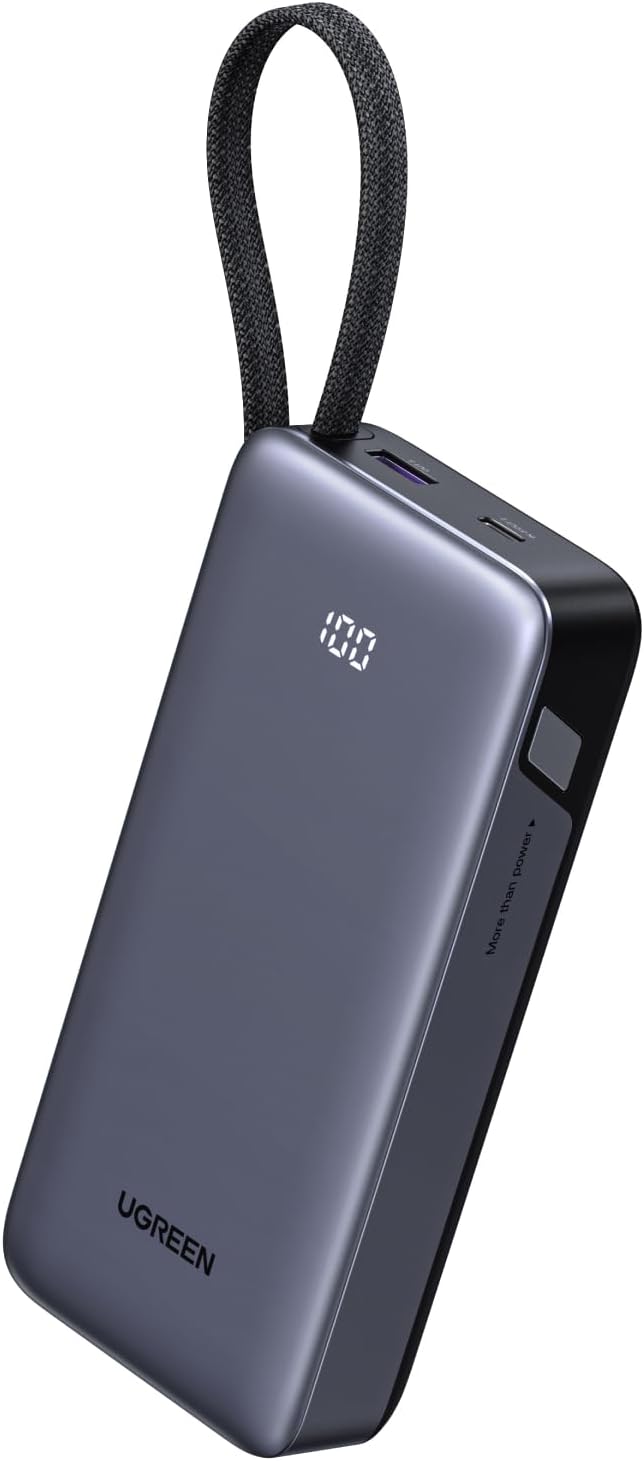 UGREEN Nexode 20000mAh 45W Power Bank, Built-in Cable for iPhone 17 Pro | Built-in USB-C cable, digital display, 3-port. Fast charges for iPhone 17 Pro, S26 Ultra, iPad Pro by Unknown