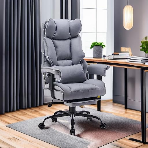Efomao Fabric Office Chair, Big and Tall Office Chair 400 lb Weight Capacity, High Back Executive Office Chair with Foot Rest, Ergonomic Office Chair for Back Pain Relief, Gray | 400lbs support, 135° recline, dual-layer foam cushion, 23.5" seat & footrest - Image 6