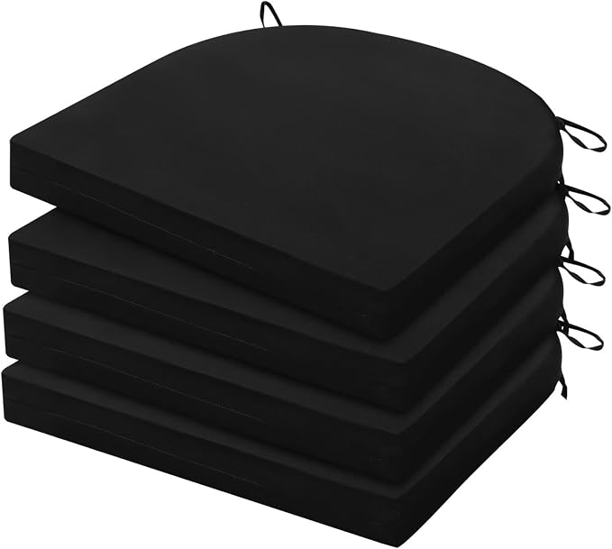 HARBOREST Outdoor Chair Cushions Set of 4, Water Resistant Patio Chair Cushions with Ties, Outdoor Seat Cushions for Patio Furniture, 17"x16"x2", Black by HARBOREST