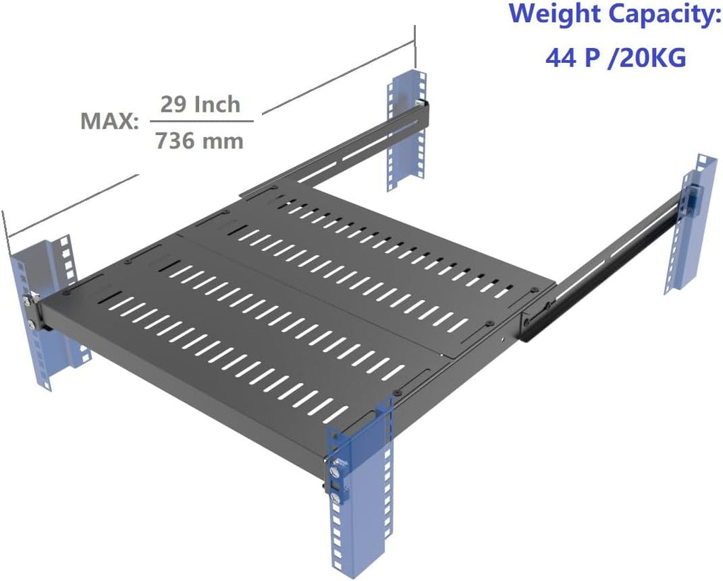 1U Vented 4-Post Adjustable Server Shelf -Mounting 16.5-29" D - Image 3