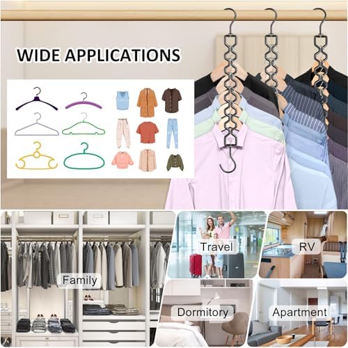 12 Pack Space Saving Hangers for Clothes Sturdy Metal Hangers Heavy Duty | Magic Clothes Space Saver Hanger Organizer with 360° Swivel Hook, Closet Organizers and Storage Dorm Room Essentials Black - Image 3
