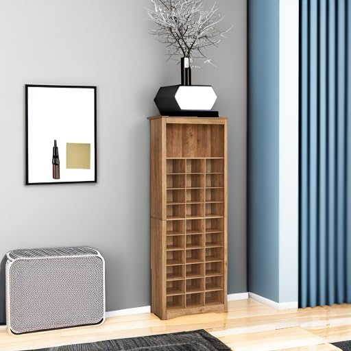 VASAGLE Tall Shoe Storage Cabinet, 10‑Tier, Holds Up to 30 Pairs of Shoes | Vertical Wood Rack, 24.8 x 13.2 x 75.6 inch, for Entryway, Honey Brown, Helan Collection ULBS273T41 - Image 6