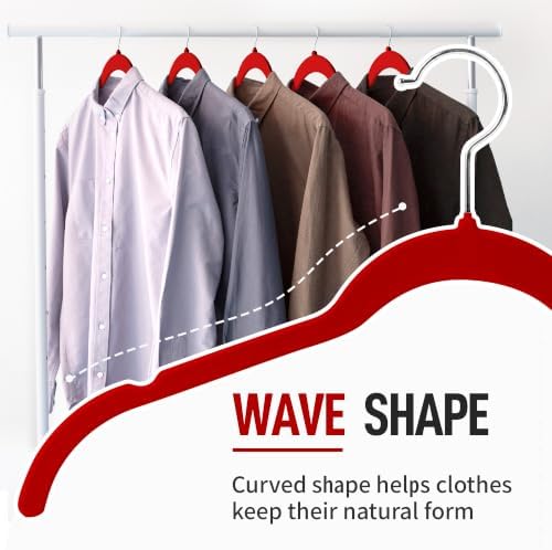 Sishynio Velvet Hangers 50 Pack, Non-Slip Slim Felt Clothes Hangers Red | Space-Saving Closet Organization; Flocked Surface; 360° Swivel Hooks; For Shirts, Coats, Dresses, Blouses - Image 4