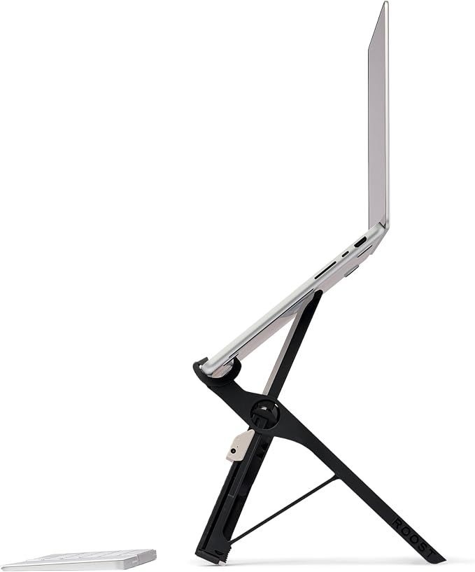 Roost V3 Plus - Ultra Portable and Adjustable Laptop Stand - Quick-Release Height Adjustment, 5 to 14 inch Screen Lift, Patented Rigid Folding Structure and Self-Adjustings Laptop Grips | Onyx Color by Roost+Industries+Corp.+%28RP10N%29