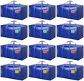 12 Pack Moving Bags with Full-Open Side Zipper, Extra Large 93L Heavy Duty Waterproof Foldable Storage Totes for College Dorm, Moving & Home Organization Blue by RMOHRO
