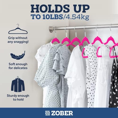 Zober Velvet Hangers 50 Pack - Heavy Duty Pink Hangers for Coats, Pants & Dress Clothes - Non Slip Clothes Hanger Set - Space Saving Felt Hangers for Clothing | Slim velvet hangers with pants bar, felt hangers, flocked hangers, non slip hangers, coat h... - Image 4
