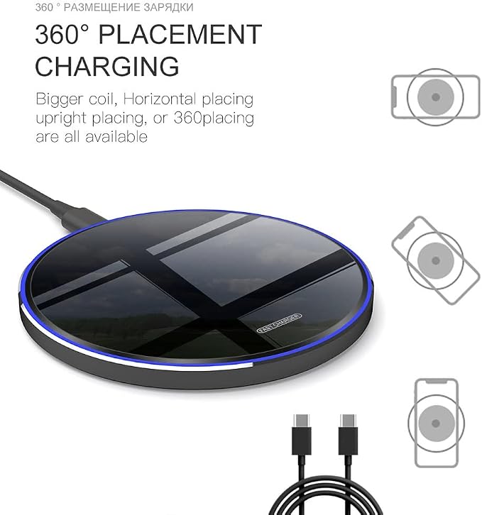 20W Fast Wireless Charger Pad,USB-C Wireless Phone Charging Station | Metal Frame Design,[20W SUPER Fast Charging] Wide Compatible with iPhone 17-11/Airpods,Samsung Galaxy/Buds,LG/Pixel -Black - Image 3