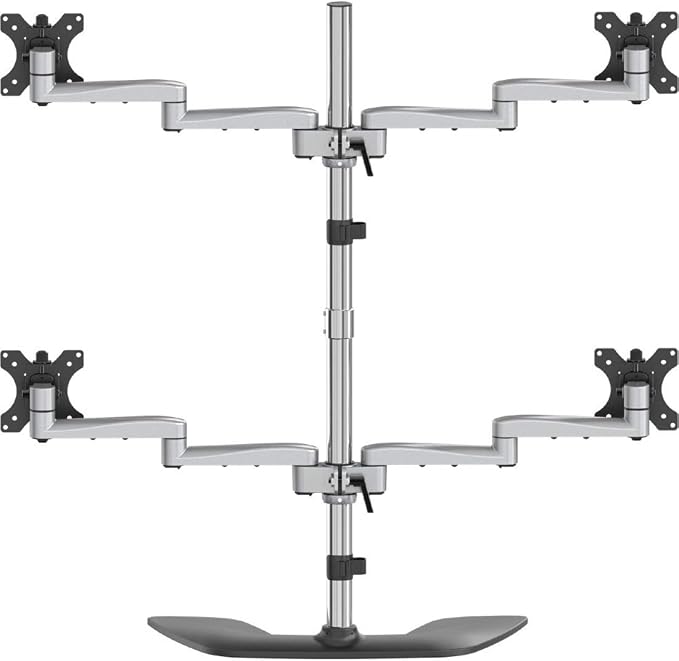 StarTech.com Desktop Quad Monitor Stand - Ergonomic VESA 4 Monitor Arm (2x2) up to 32" (17.6lb/8kg) - Free Standing Articulating Universal Pole Mount - Height Adjustable/Tilt/Swivel/Rotate (ARMQUADSS) | Ergonomic VESA 4 Monitor Arm (2x2) up to 32" (17.... - Image 3