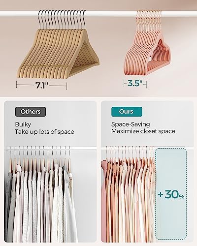 SONGMICS Velvet Hangers 50 Pack, Non-Slip Clothes Hangers, Space-Saving | Suit Hangers with Shoulder Notches, Pants Bar, 360° Swivel Hook, for Closet, Coral Pink, BREANNA Collection UCRF029PK05 - Image 4