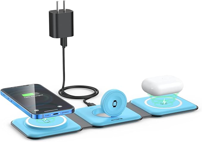 Wireless Charger 3 in 1,RTOPS Magnetic Traval Wireless Charging Station Multiple Devices,GaN 3 in 1 Charging Station,Compatible iphone17/16/15/14/13/Pro/Max,iWatch,AirPods4/3/2/Pro(Adapter Includes) by RTOPS