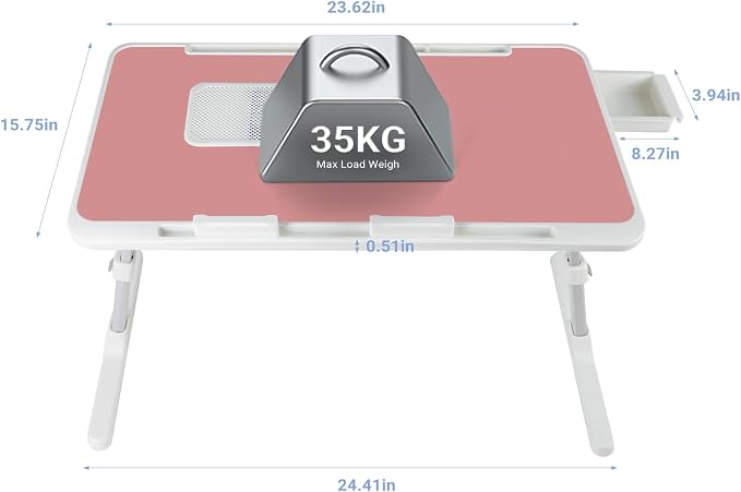Adjustable Laptop Lap Desk with Cooling Fan USB Light for Adults 60x40cm,Pink - Image 2