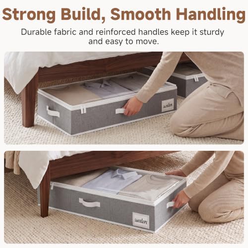 StorageWorks 6 Inch Low Profile Under Bed Storage Containers with Clear Lid | Reinforced Structure, Resists Sagging, Handles & Label Holder, Foldable Stackable Closet Storage for Clothes, Blankets, Toys - Image 4