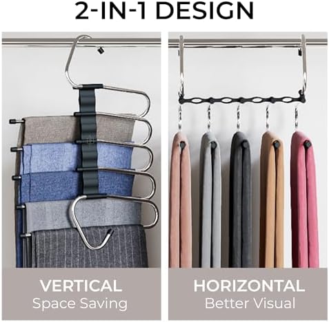 MORALVE Pants Hangers Space Saving - 4 Pack - Non-Slip Multi-Layer Space Saving Hangers - Multifunctional Clothing Rack for Closet Storage - Ideal for Jeans, Trousers, Skirts, Scarves & Slacks (Black) - Image 3