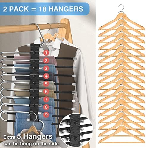9 Layers Pants Hangers Space Saving Non-Slip Closet Organizer 2 Pack | Metal Space Saving Hangers Multi-Layer Multifunctional Rack Closet Organizers and Storage for Skirts Jeans Trousers(Black) - Image 2