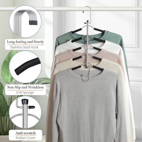 Space Saving Shirt Hanger 5 in 1 Non Slip Coat Hanger Black 4 Pack | Multi Shirt Hanger, Stainless Steel, Eva Foam Padded, 2 Ways to Hang, Easy Access, Wrinkle Free, Closet Space Saver - Image 6