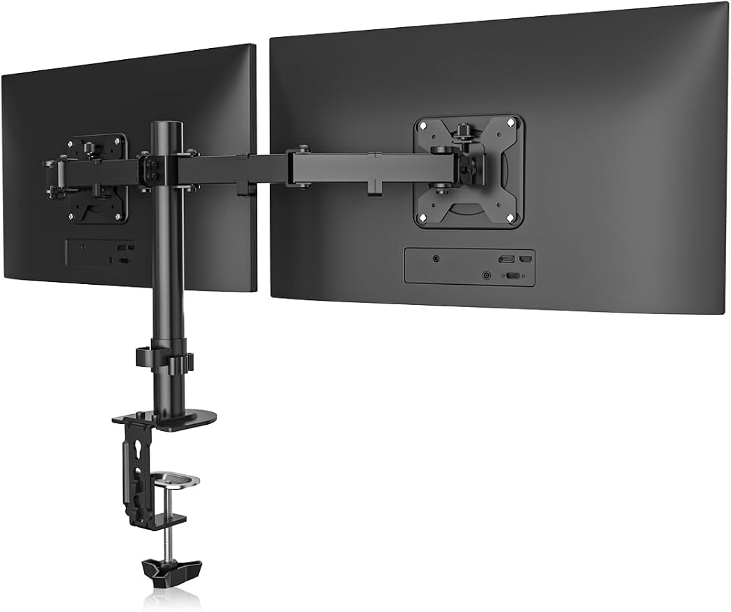Suptek Dual Monitor Desk Mount, Adjustable Dual Monitor Arm for 2 Computer Screens up to 27 inch, Dual Gas Spring Monitor Arm, Holds up to 22 lbs Each, VESA 75x75/100x100 mm, Black (MD9442) by suptek