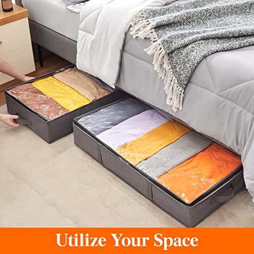 Lifewit Under Bed Storage Bag Organizer with Reinforced Handle Thick Fabric Clear Window Large Capacity Foldable Underbed Storage Container for Clothes Blankets Set of 6 Organization and Storage, Grey - Image 3