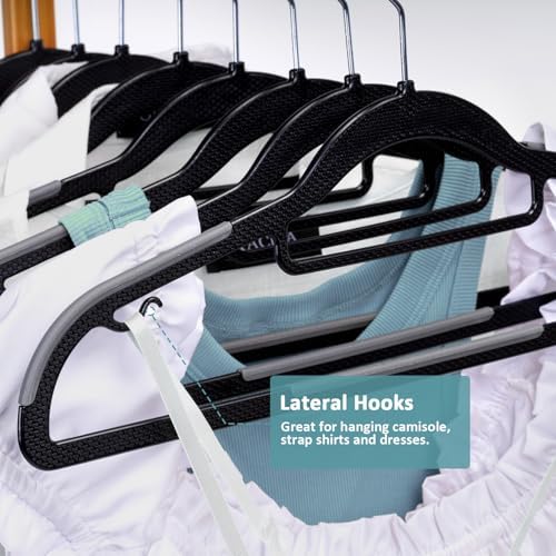 Tonswachic Heavy Duty Plastic Clothes Hangers, Space Saving Hangers 30 Pack, Non-Slip, 0.2 Inches Slim, 360° Swivel Silver Hook for Shirts, Pants & Wet/Dry Garments, Black and Dark Gray - Image 3