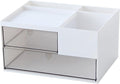 Desk Drawer Organizer, Desk Storage Box with 2 Drawers and 4 Compartments, Multifunctional Desk Accessories & Countertop Organizers for Office School Home (White） by kulusion