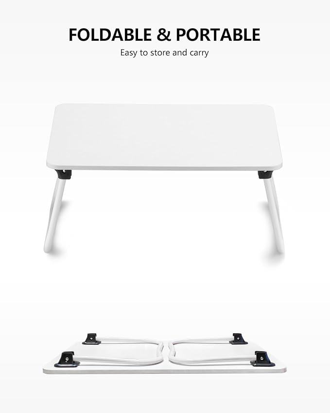 ZEAPTAC Laptop Bed Desk, Foldable Lap Desk, Portable Lap Table, Bed Table, Laptop Stand, Lightweight & Mini Table for Breakfast/Picnic/Drawing/Couch/Floor - White - Image 5