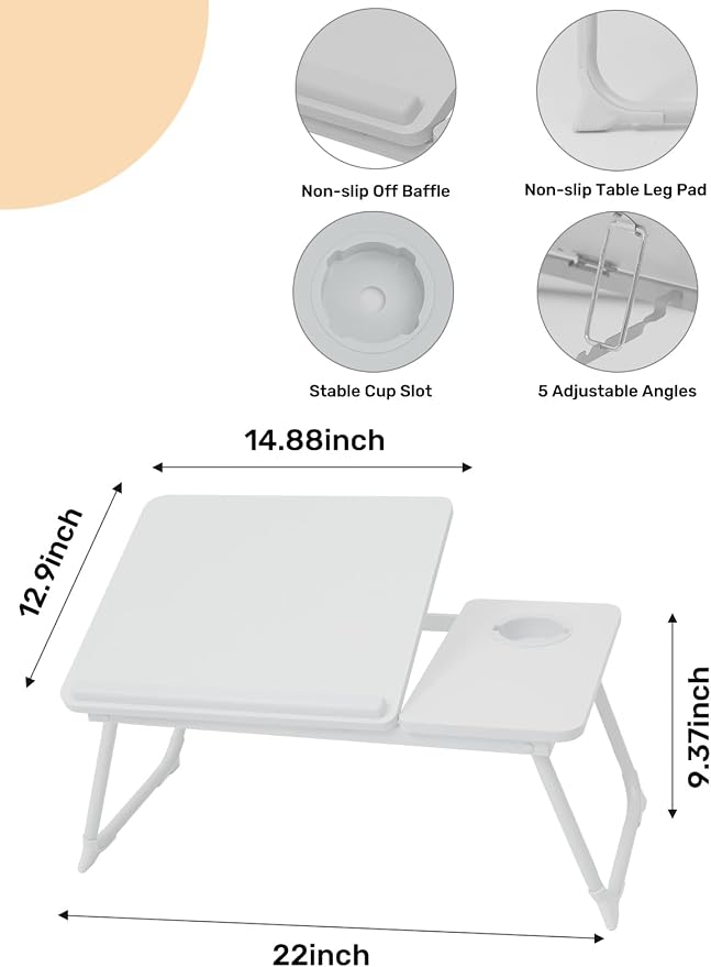 Lap Desk for Couch/Sofa/Floor, 5-Angle Adjustable Bed Desk with Foldable Legs &Cup Holder, Light Weight Bed Tray Table for Writing/Eating/Reading, Portable Laptop Stand for Adults, Kids - Image 2
