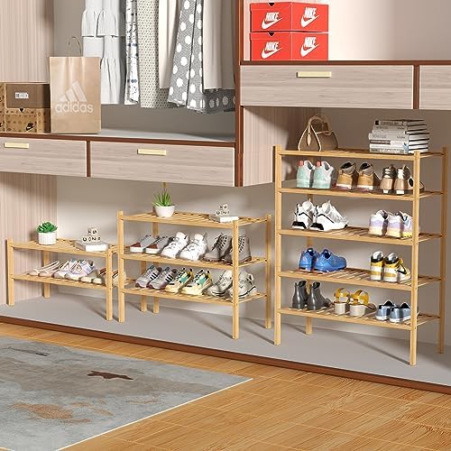 ROMGUAR CRAFT 4 Tier Bamboo Shoe Rack for Closet Free Standing Wood Shoe Shelf for Entryway Small Space Stackable 27"x11"x26" (Natural) - Image 4