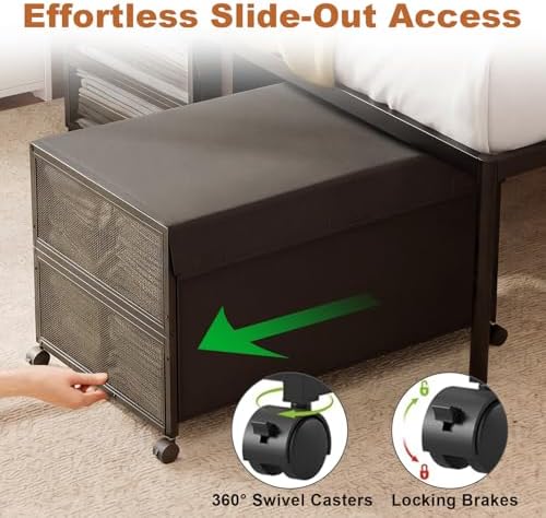Fokyfok 2Pack Under Bed Storage Containers,16 inch Height,31 inch Long | Under Bed Shoe Storage,Underbed Storage with Wheels,Large Rolling under bed Clothes Storage Drawers,Lid,Dorm Tall,Black - Image 5