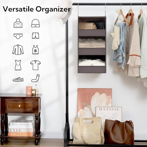 GRANNY SAYS 3-Shelf Hanging Closet Organizer, Foldable Storage, Dark Brown | 33 lb Capacity, No-Sag Support, Keeps Clothes Neat, Folds Flat, Fits RV, Dorm & Small Closets - Image 4