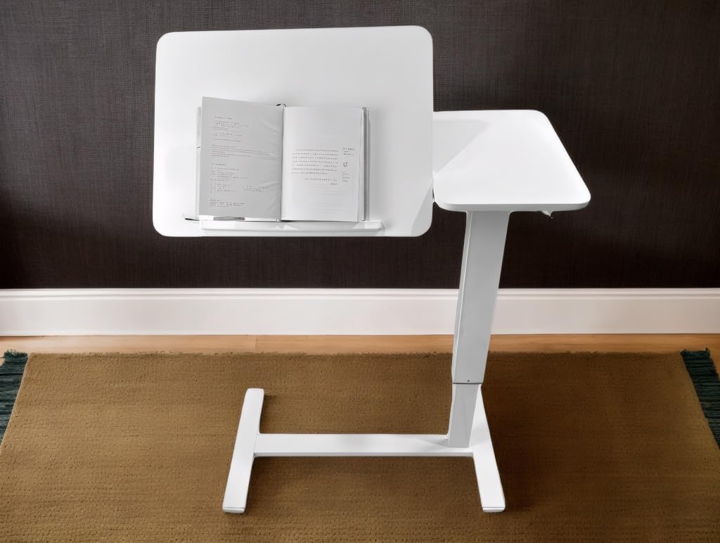 Overbed Table with Wheels Adjustable Height, Tiltable Hospital Bedside Table, Bedside Laptop Tables, Movable and Standable, Portable Mobile Workstation for Bedroom Hospital (White) - Image 4