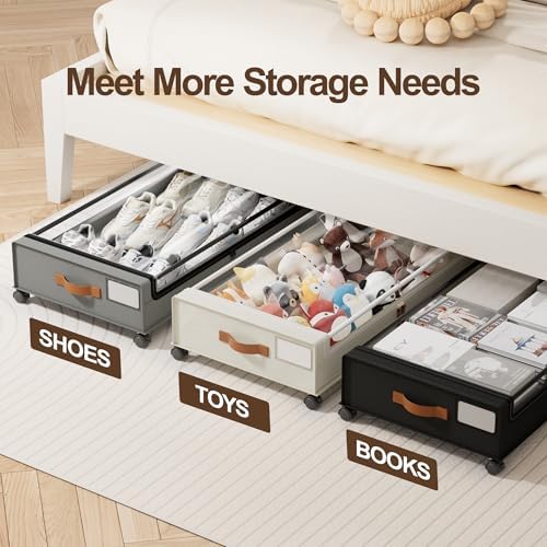 LAMU Under Bed Storage with Wheels, 2Pack Underbed Storage Containers,Black | Smooth-rolling Wheels, Clear Lid & Label, Sturdy Metal Frame, Easy Install, Rolling Storage Drawers for Clothes, Shoes, Toys - Image 6