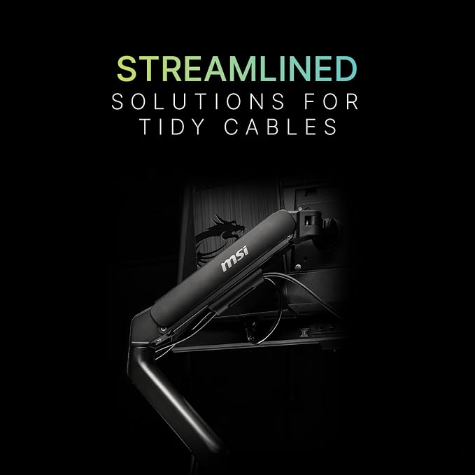 MSI MAG MT101DG - Gas Spring Dual Monitor Stand Arm, Supports 17-32" and 22 lbs, VESA Compatible, Adjustable Gas Spring Mount, Clamp & Grommet, Quick Release Plate – Black - Image 5