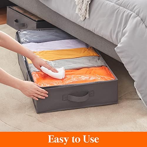 Lifewit Under Bed Storage Bag Organizer with Reinforced Handle Thick Fabric Clear Window Large Capacity Foldable Underbed Storage Container for Clothes Blankets Set of 6 Organization and Storage, Grey - Image 4