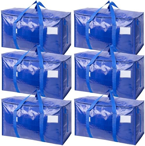 TICONN 6 Pack Extra Large Moving Bags Heavy Duty with Zippers & Carrying Handles, Durable Storage Bags Moving Boxes for Closet Organizers and Storage (6 Pack, Blue) by TICONN